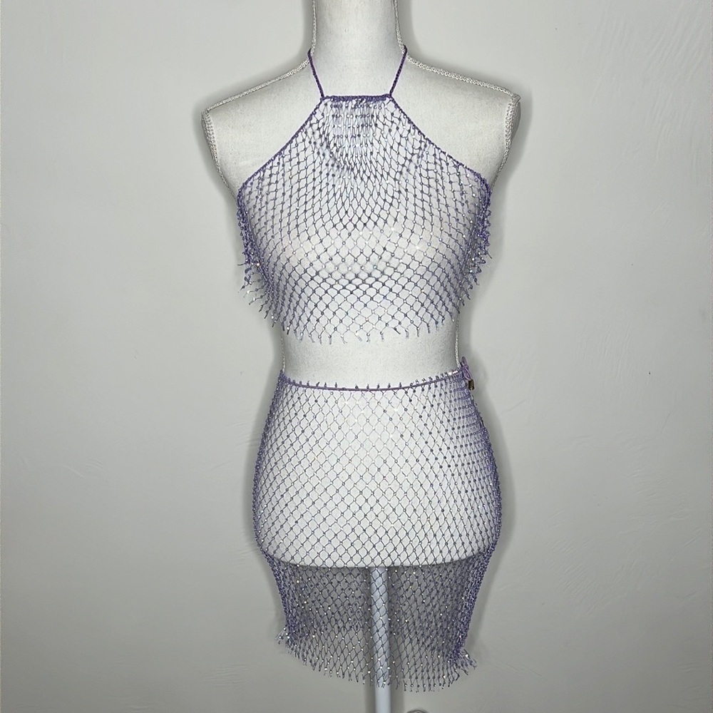 Diamond Rhinestone Fishnet Skirt Set - Picture 4 of 6